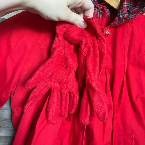 London Fog 7 Red Hooded Jacket Fleece Lined Classic Preppy Luxury Vintage Style